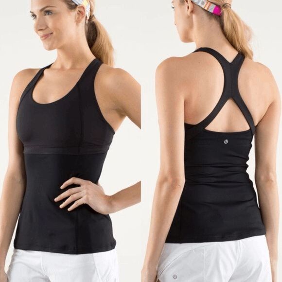 lululemon athletica Tops - Lululemon Tank Top Womens 4 Black Run Fast Track Cutout Racerback Active Gym #B